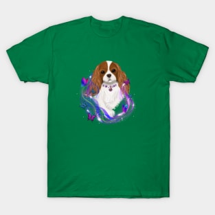 Magical Cavalier King Charles Spaniel and Butterflies, Blenheim T-Shirt